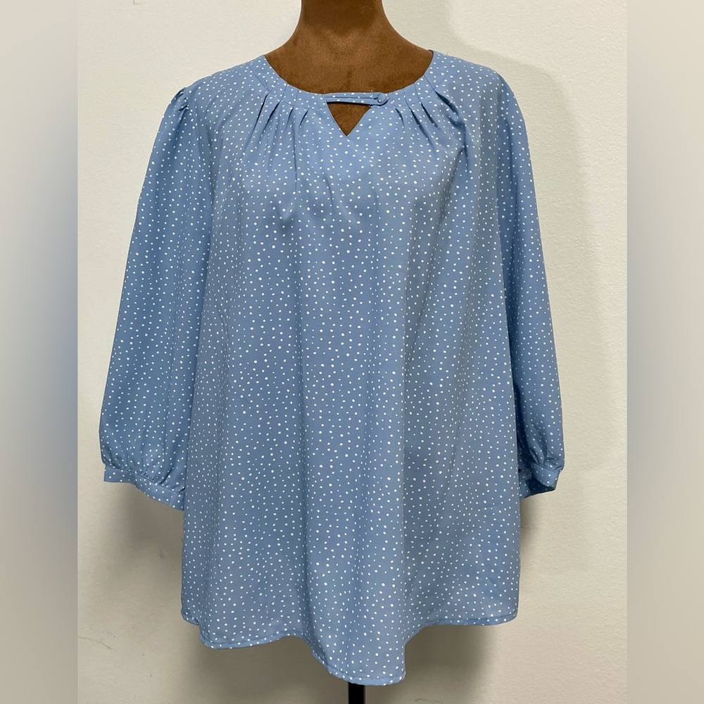 Valolia Blue Polka Dot Women's Top, Size XL, Polka Dot Shirt